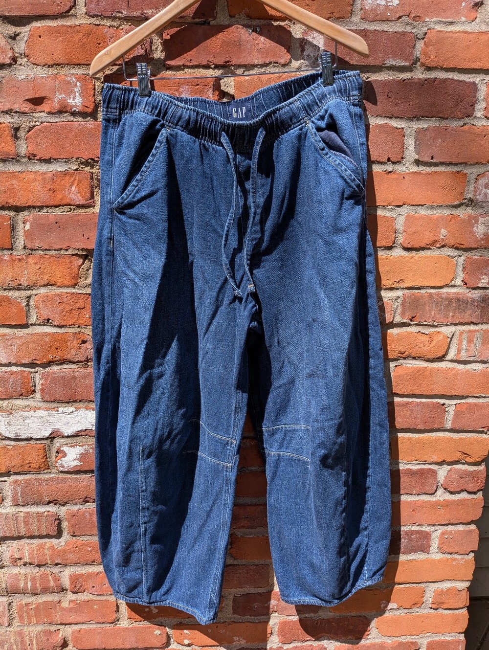 GAP Indigo Relaxed Drawstring Denim Joggers/ Barrel Leg Jeans Size Large